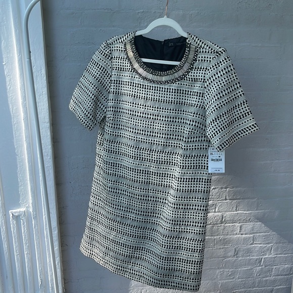 NWT Zara 1960s-style Black and White Dress (XL) - Picture 1 of 5
